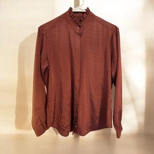 Women’s Ruffle Neck Button Up Blouse | Elegant Office Workwear Top
